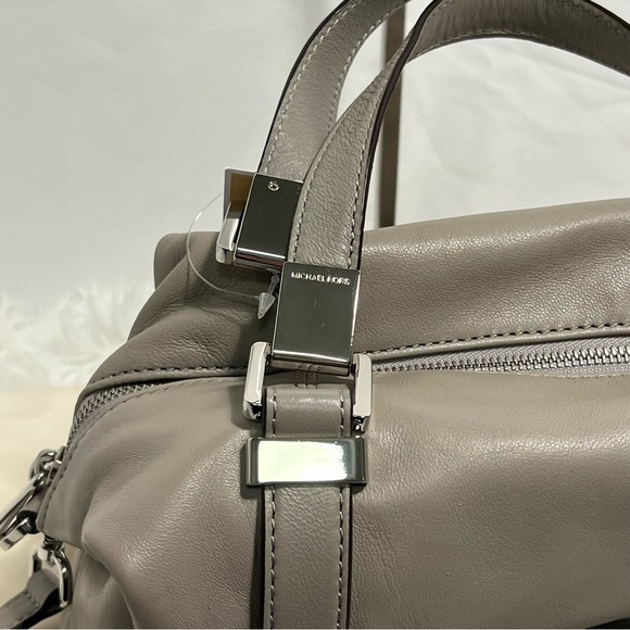 NWT MICHAEL Michael Kors Blaine Leather Satchel in Pearl grey Minimalist purs - Picture 5 of 15